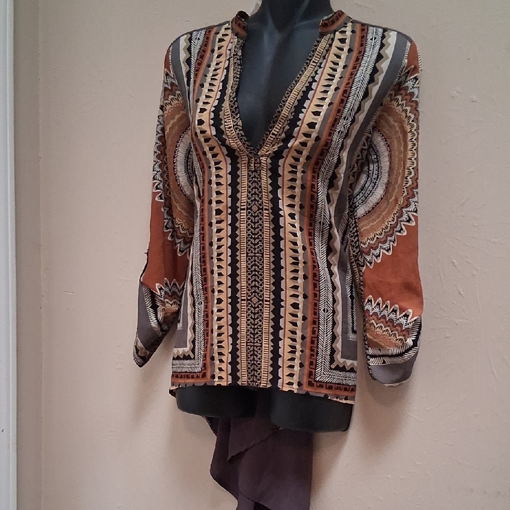 Glam Tribal Print Blouse - Brown and Orange